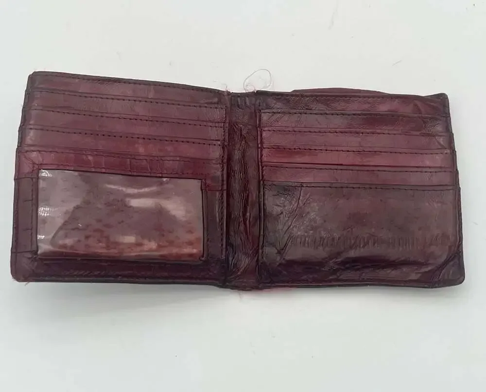 Vintage Genuine Eel Skin Leather Burgundy Bi-Fold Wallet preowned w/flaws